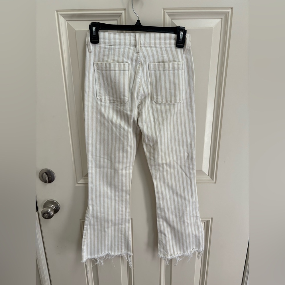 FRAME Le Bardot Striped Kick Flare Raw-Edge Jeans in Courtyard Size 25 - Picture 5 of 8